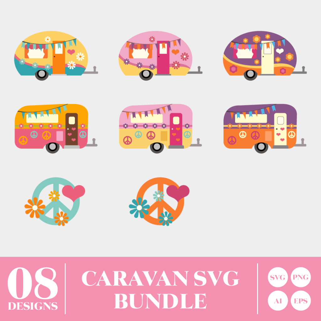 Caravan Svg Bundle, Hippie Van Svg, Camper Van Svg | Ubenart