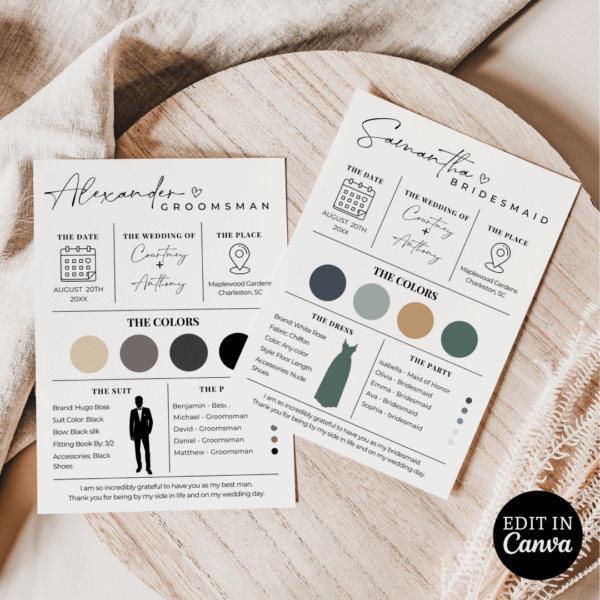 Editable Bridal Party Information Template